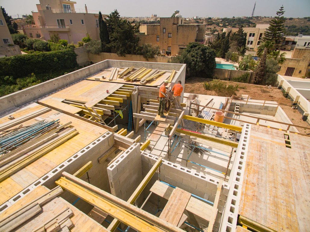Aerial view of the villa under construction